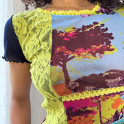 Vintage Y2K Mesh Patchwork Tee (S)