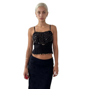 Vintage Italian Black Beaded Sequin Cami (S/M)