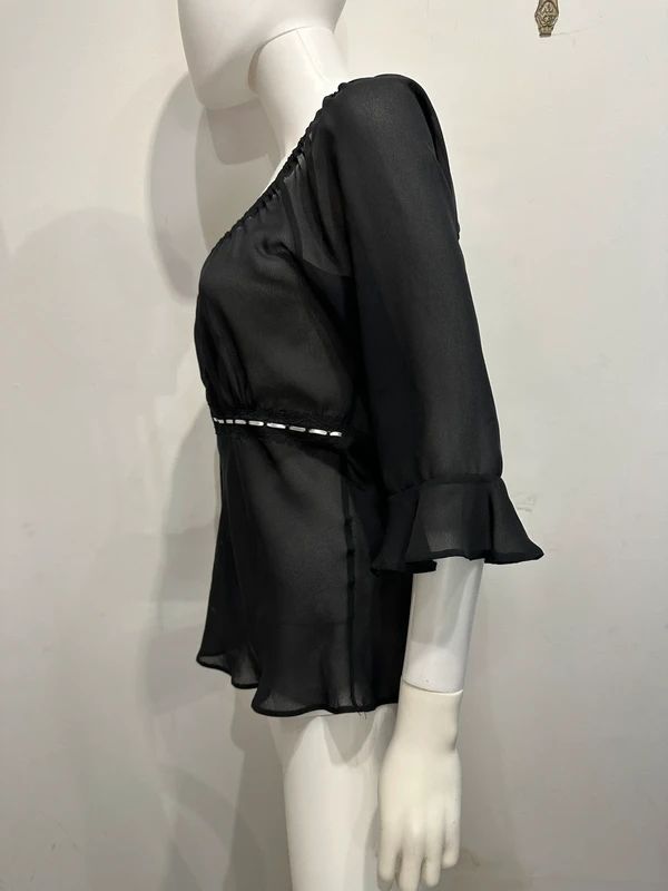 Vintage Sheer Milkmaid Lace Ruffle Top (M)