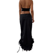 Vintage Black Ruched Maxi Skirt (S) ⠀