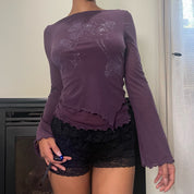 00s Purple mesh asymmetrical Fitted Blouse with bell sleeves (XS/S)