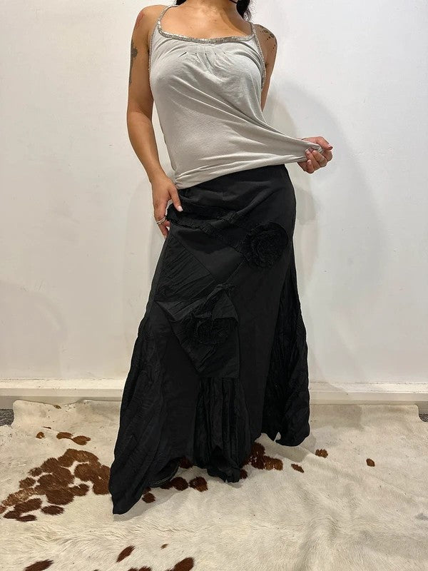 Vintage French Vintage Romantic Gothic Ruffle Asymmetrical Max Skirt (M)
