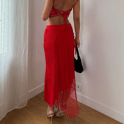 Vintage Red Fishnet Maxi Skirt (S)