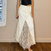 Vintage Ivory Satin Maxi skirt (S)