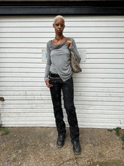 Alternative Gothic Buckle Lace up Front Black Trousers (M)