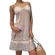 70s pastel pink lace trimmed slip dress (XS)