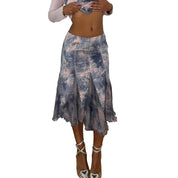 Italian vintage pink and blue 2 piece set with slinky long sleeve top and midi skirt