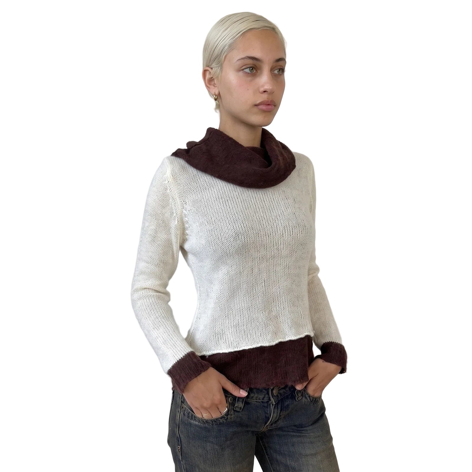 Vintage Italian Layered Knit Cowl Sweater (S)