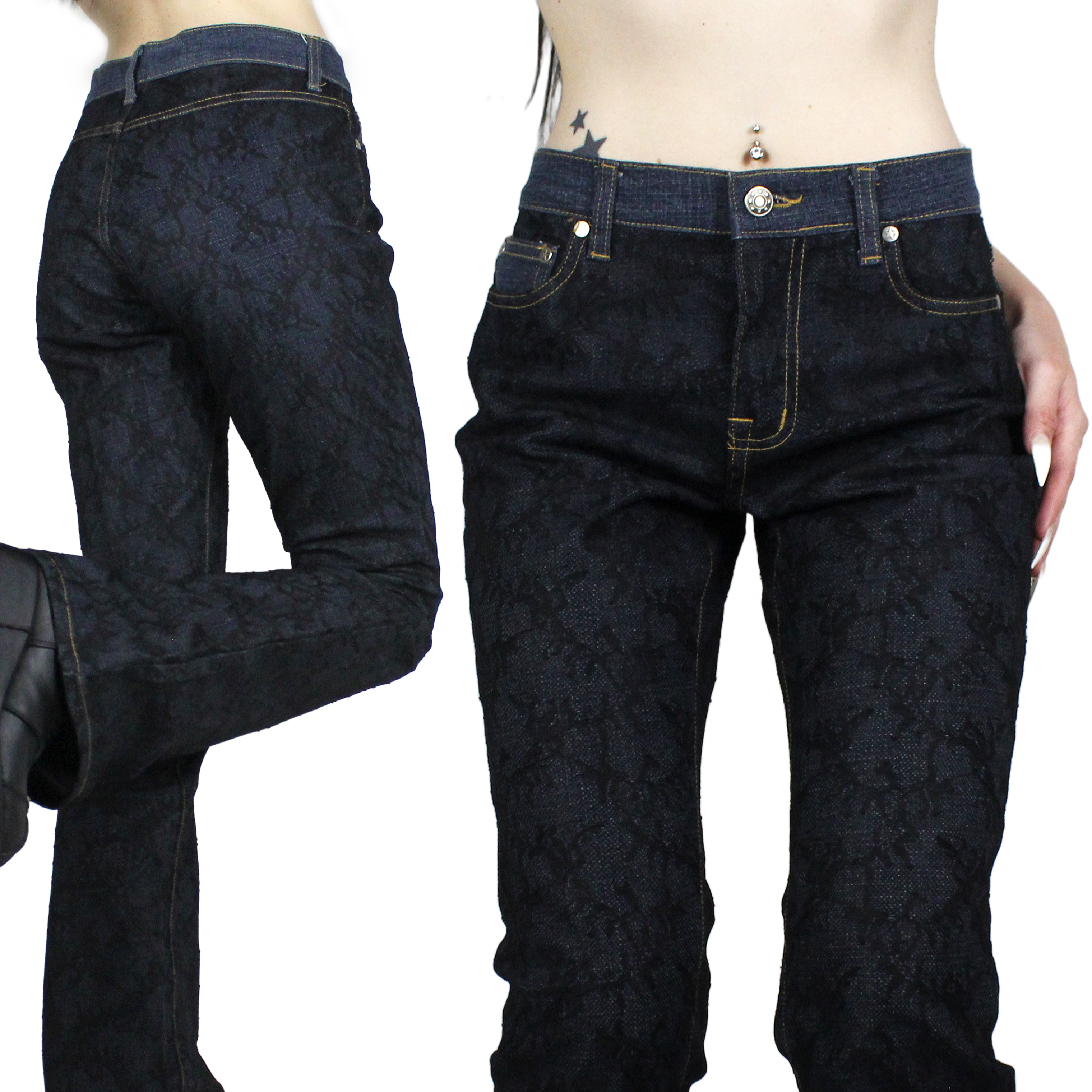 90s Caché Lace Flare Jeans (XS)