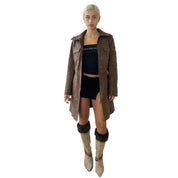 Vintage 90s Brown Genuine Leather Long Jacket (S)