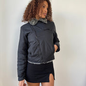 Vintage Italian Black Jacket with Faux Fur Trim (S)