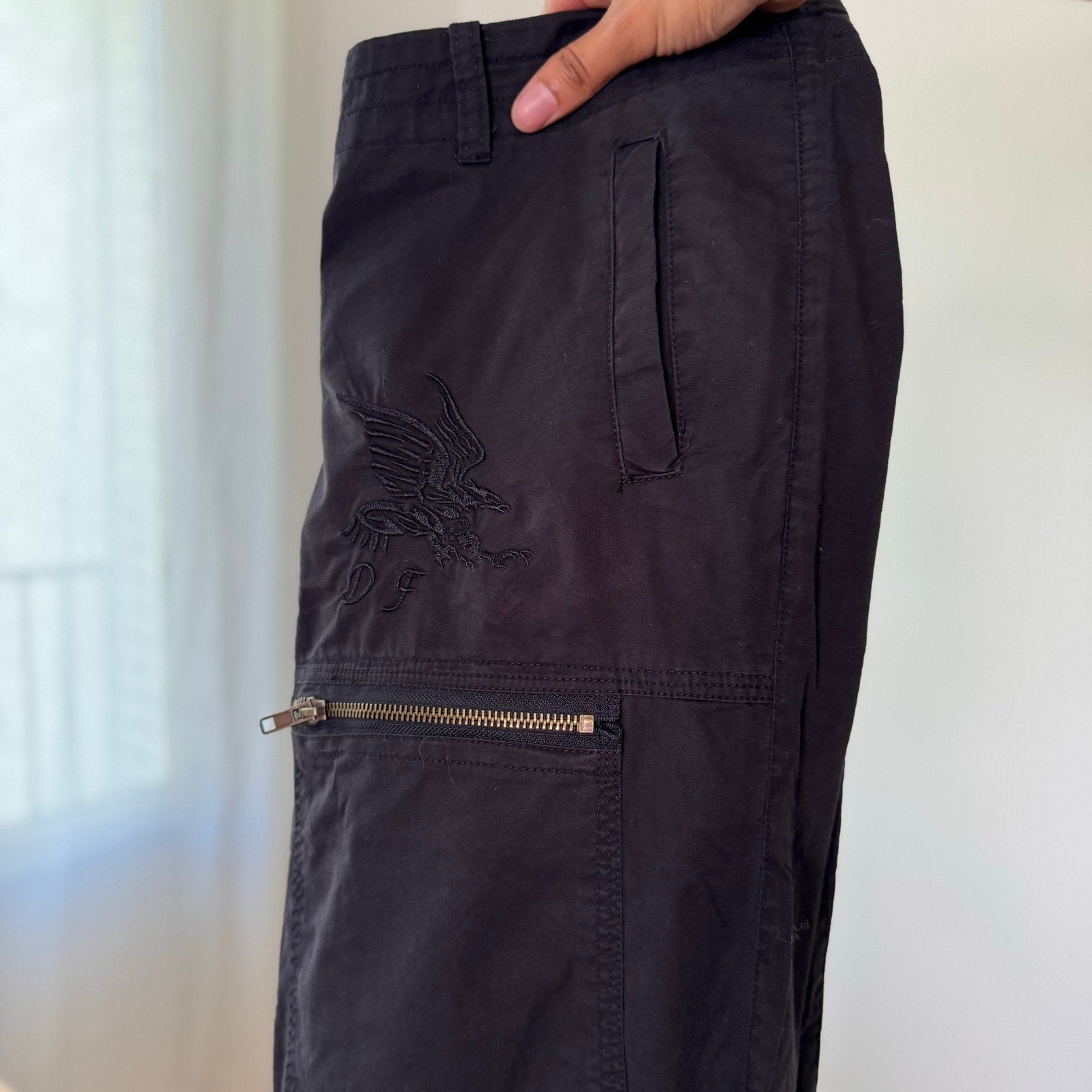 Vintage Black Cargo Parachute Pants (M)