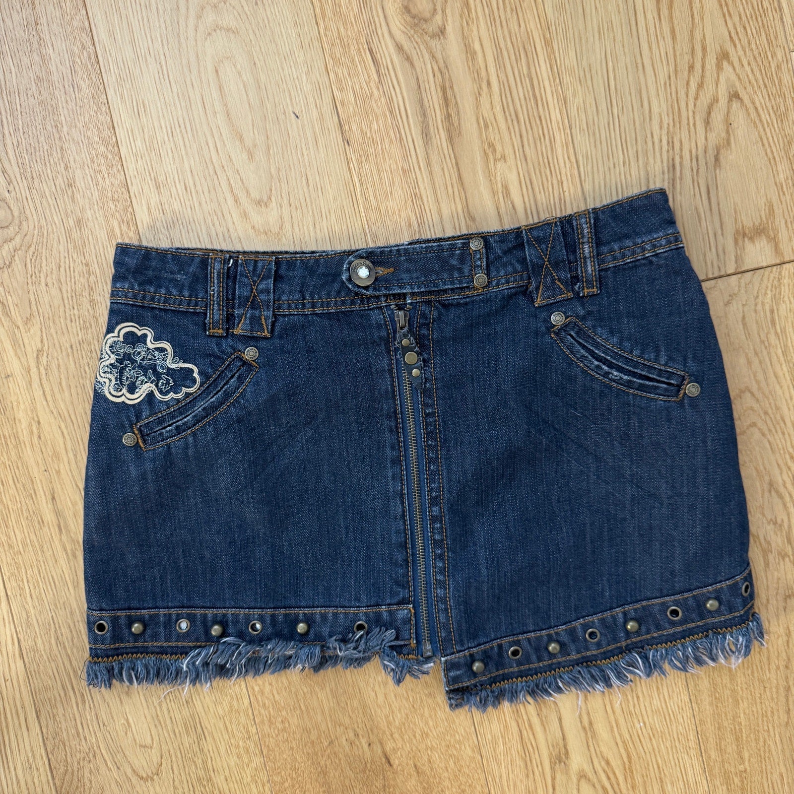 Vintage Italian Asymmetrical Studded Denim Mini Skirt (S)