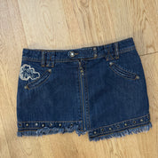 Vintage Italian Asymmetrical Studded Denim Mini Skirt (S)