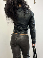 Italian Black Leather Fitted Moto Jacket (S)