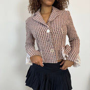 Vintage Euro Pink Tweed Tailored Jacket with Lace Cuffs (S)