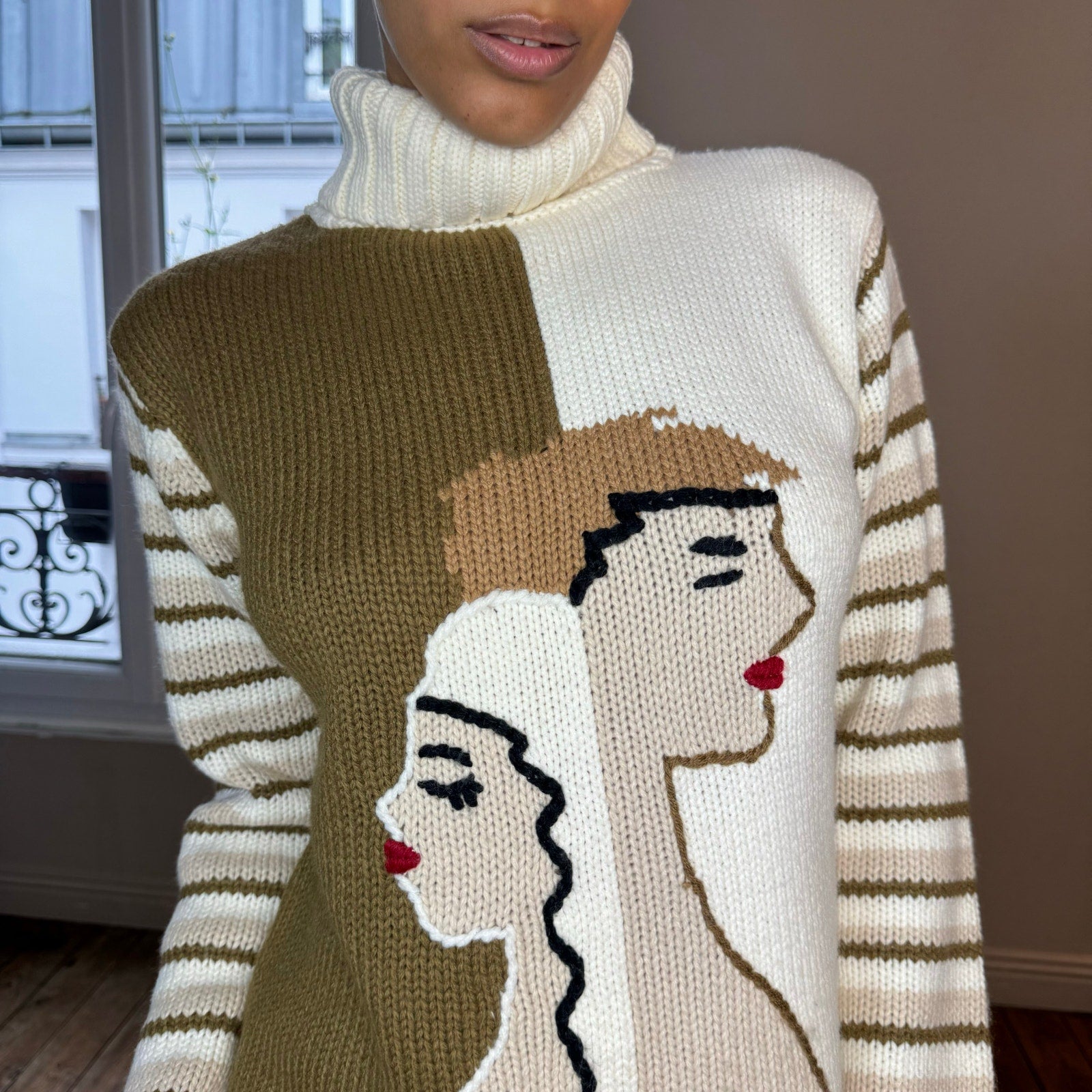 Italian Embroidered Knit with Faces (S/M)