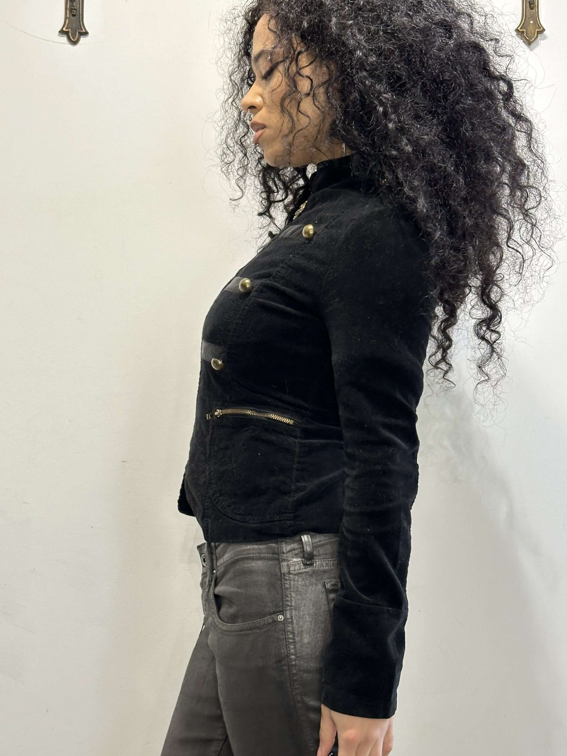 Vintage Black Cropped Military Jacket (XS/S)