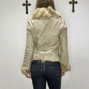 Vintage Italian Fur Trim Leather Jacket (S/M)