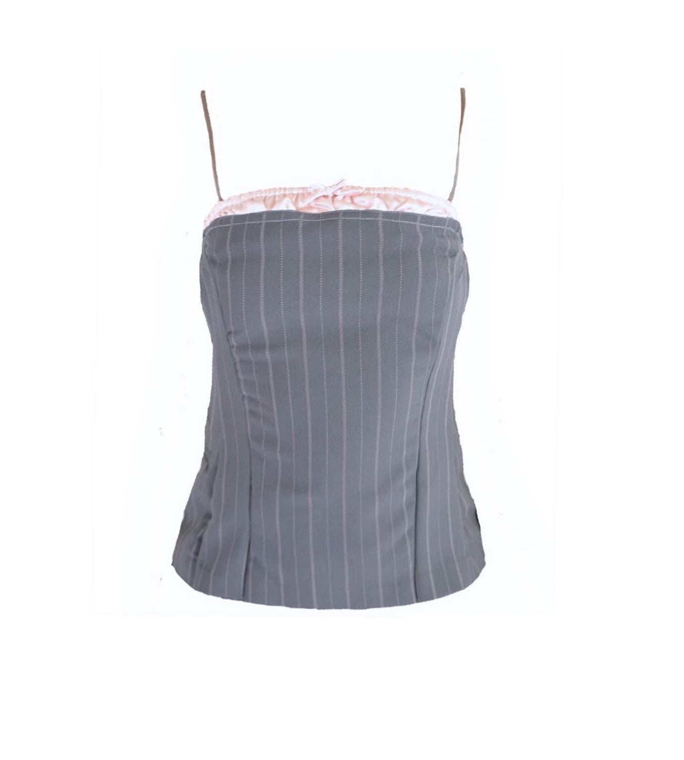 Blush Satin Pinstripe Corset Tank Top (XS)