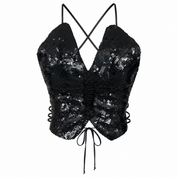Wet Seal Black Backless Beaded Butterfly Halter Top (S)