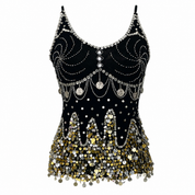 Vintage Coin Embellished Mesh Tank Top (S)