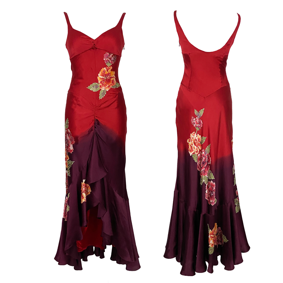 Sue Wong Silk Beaded Floral Ombre Evening Gown (S)