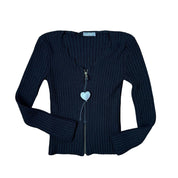 Vintage knit cardigan with heart charm (S)