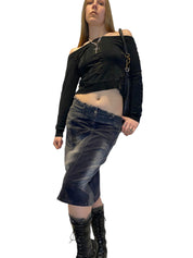 Vintage Utility Denim Midi Skirt (M)
