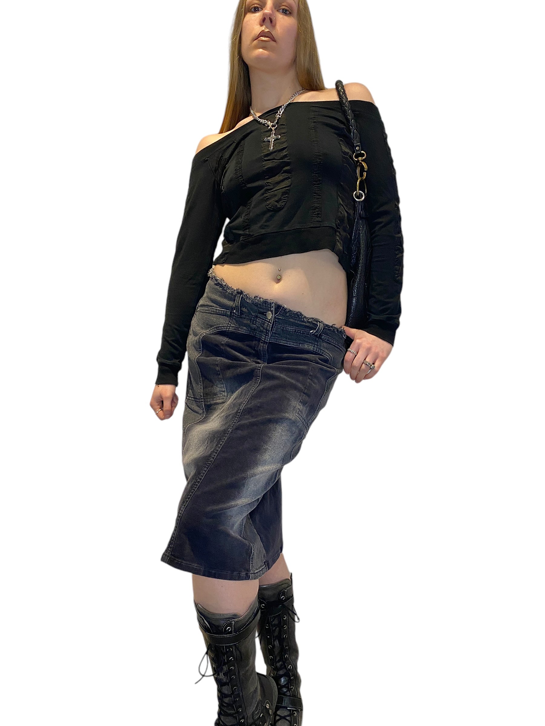 Vintage Utility Denim Midi Skirt (M)