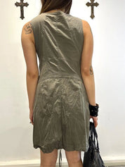 Parisian French Vintage Utility Khaki Green Cargo Midi Dress (S/M)