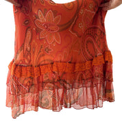 Vintage Italian Orange Paisley Silk Mesh Midi Skirt (S)