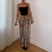 Italian Vintage Beige Brown Psychedelic Swirl Print 2 Piece Vest & Flared Pants Set