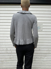 Vintage Grey Jersey Ruffle Button Longsleeve Top (M)