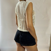 Vintage crocheted tank with pearls (XS/M)