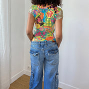 Vintage Floral & Cheetah Print Top (S)
