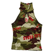 Italian designer camo sleeveless turtleneck (S)