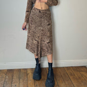 Vintage animal print suede matching skirt and top set (XS/S)