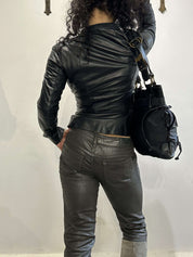 Vintage Italian Tie Front Black Leather Jacket (XS/S)