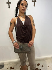 Vintage Avant Pimkie Garde Draped Jersey Cowl Neck Stretch Top (S)