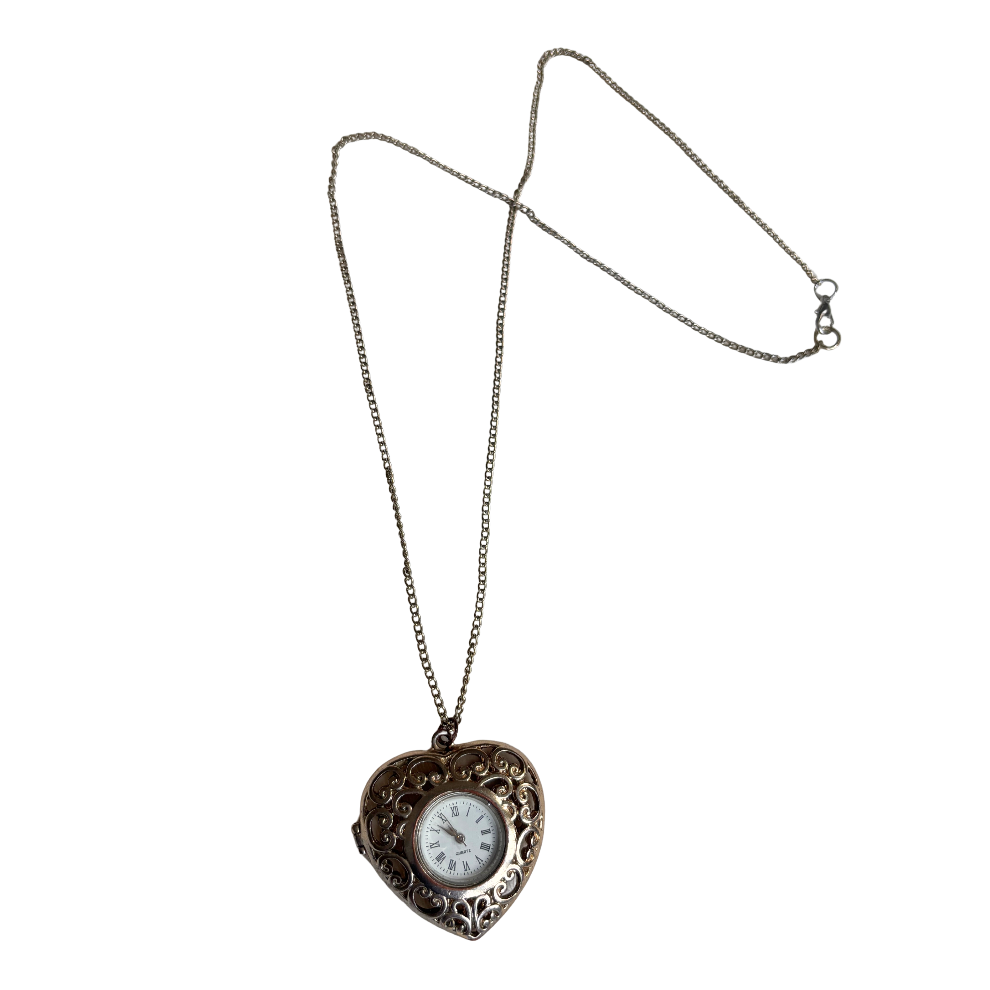 Ornate Cutout Heart Watch Necklace