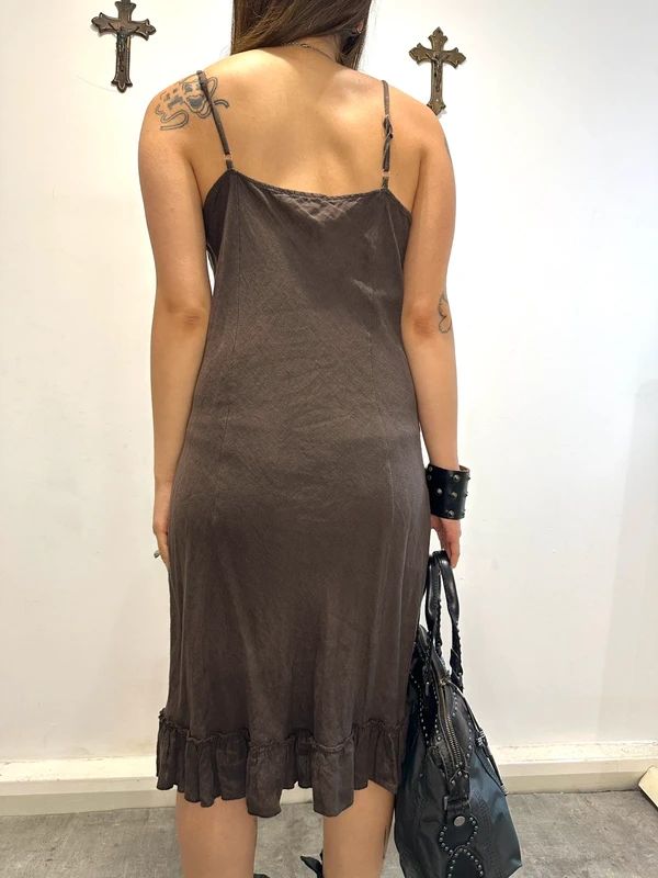 Vintage 90s Italian Linen Ruffle Midi Dress (S/M)