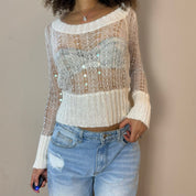 Vintage Knit Sweater with Sequins Detailing (S/M)