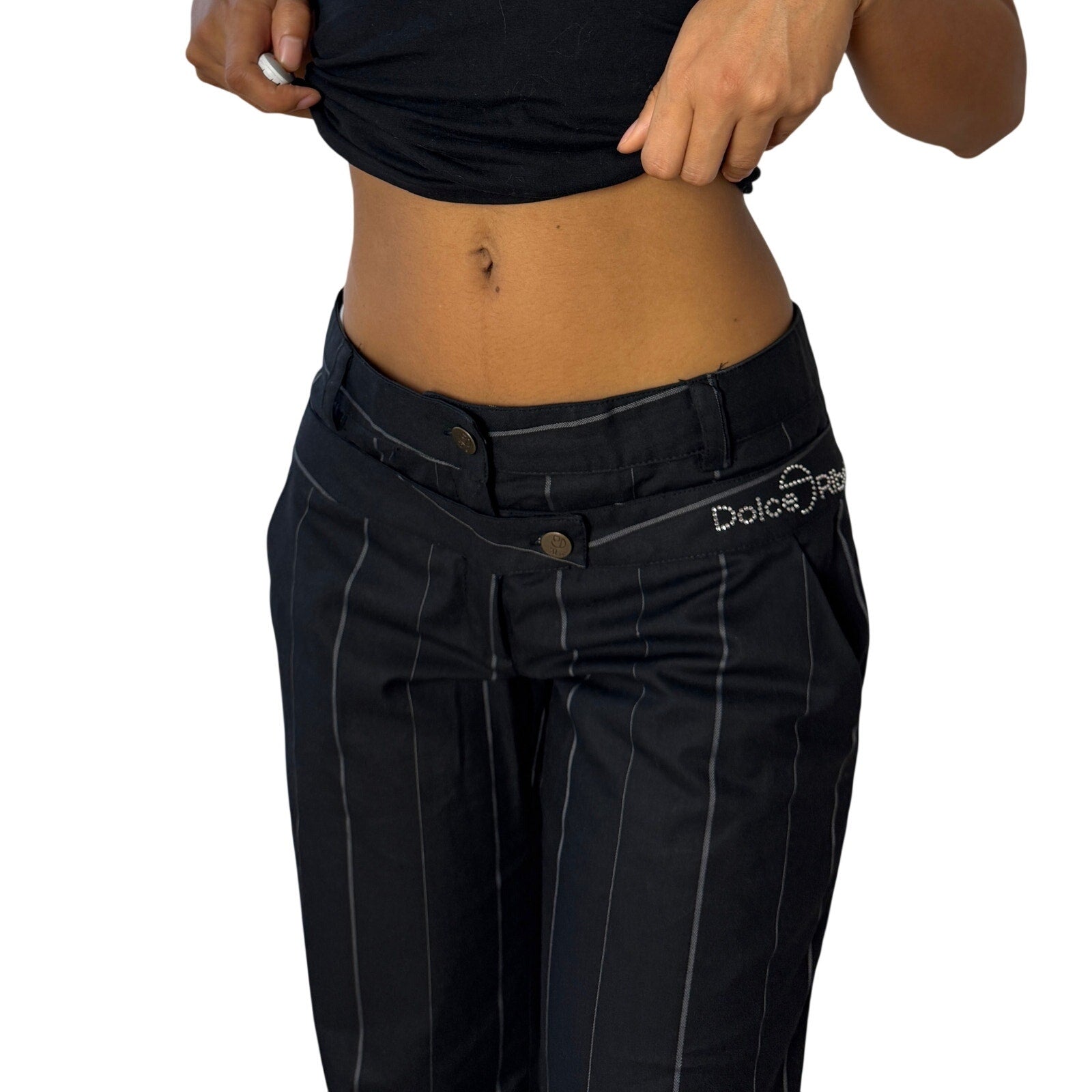 Vintage Italian Black Pinstripe Flare Trousers (S)