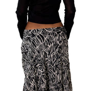 Italian vintage black & white abstract zebra print mesh midi skirt with ruffled hem