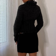 Italian vintage charcoal grey textured wool blend zip-up jacket with high collar