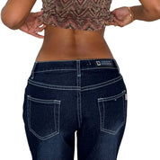 Euro Vintage Dark Blue Low Rise Flared Denim Jeans