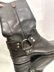 True Vintage American Black Leather Buckle Biker Boots (UK 7 US 8D/ US 9.5)