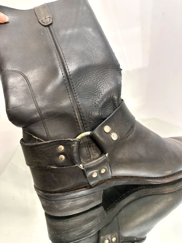 True Vintage American Black Leather Buckle Biker Boots (UK 7 US 8D/ US 9.5)