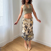 Miss Sixty Beaded Knit Halter Top in Olive (S)